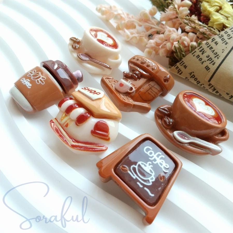 デコパーツ コーヒーショップ カフェ 貼り付けパーツ 6種セット D-0650