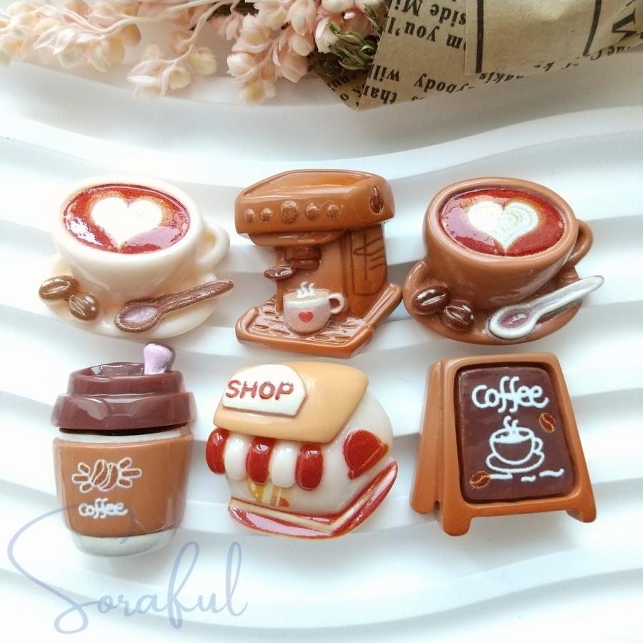 デコパーツ コーヒーショップ カフェ 貼り付けパーツ 6種セット D-0650