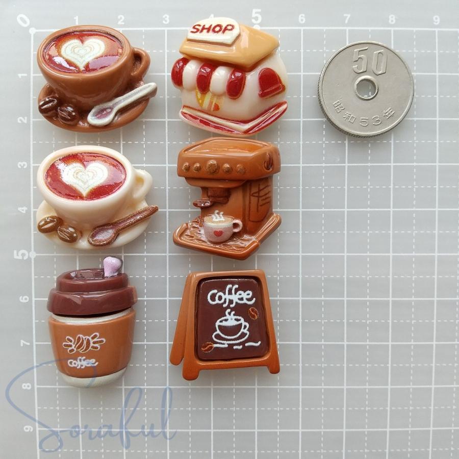 デコパーツ コーヒーショップ カフェ 貼り付けパーツ 6種セット D-0650