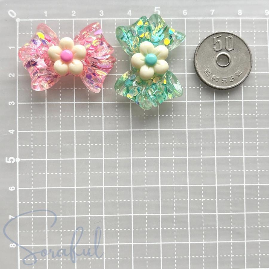 デコパーツ クリアなお花のリボン キラキラ スパンコール 貼り付け