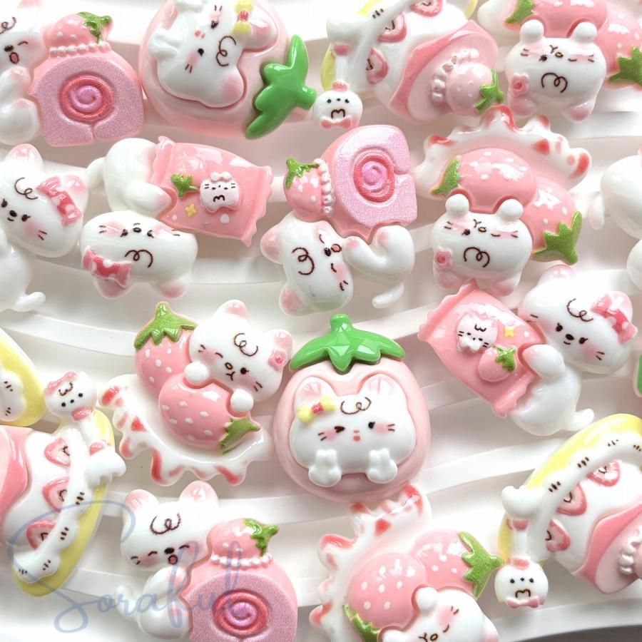 デコパーツ ストロベリーねこちゃん ネコ 猫 イチゴ 苺 いちご 5種