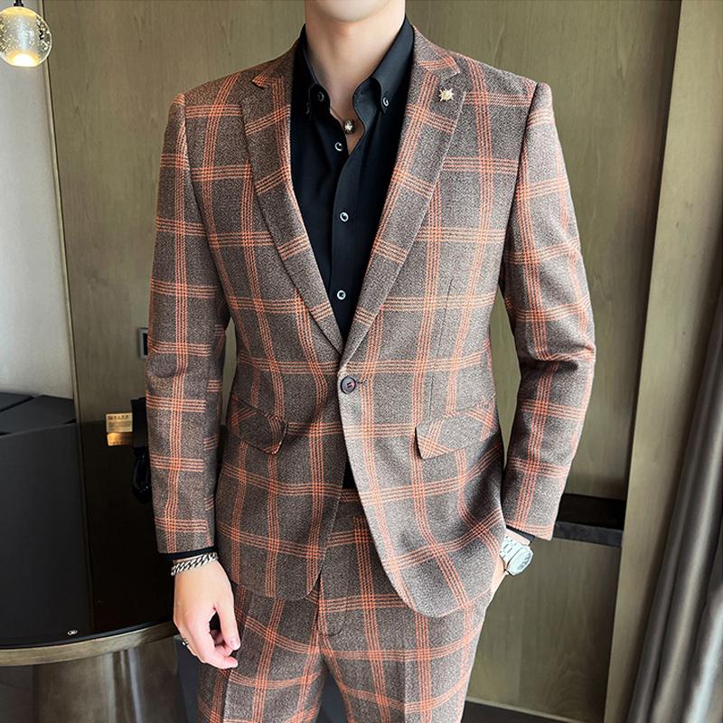22人気の スリム メンズ チェック柄 ファッション ハイエンド 高級 パンツ ベスト ブレザー フォーマル パーティー ドレス ウェディング 新郎 スーツ ビジネス 3ピーススーツ Michiganestateplanning Com