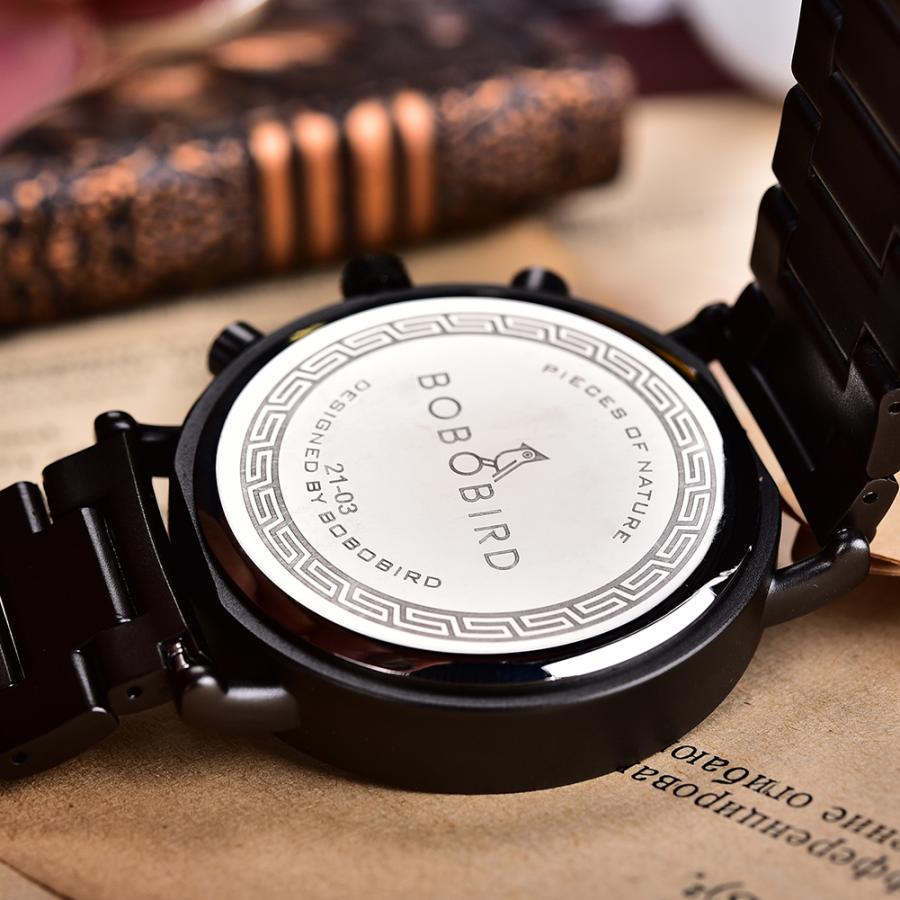 BOBO BIRD メンズ クォーツ時計 高級 木製腕時計 ステンレス鋼 カスタム時計 自動表示 日｜sorakumo｜05