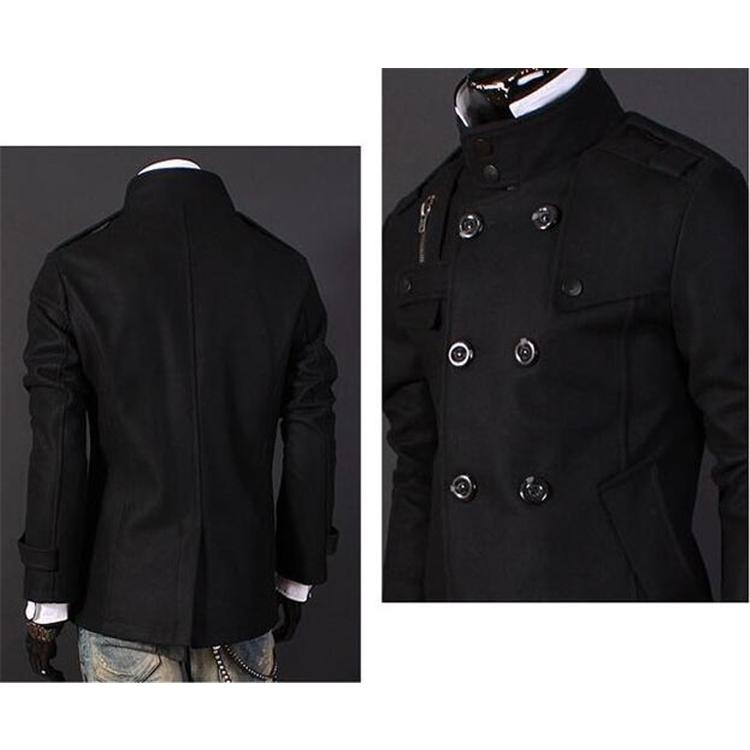 メンズショート丈 ウールコートラシャ ダブル ボタン トレンチ コート スリム アウター ジャケット 本店は