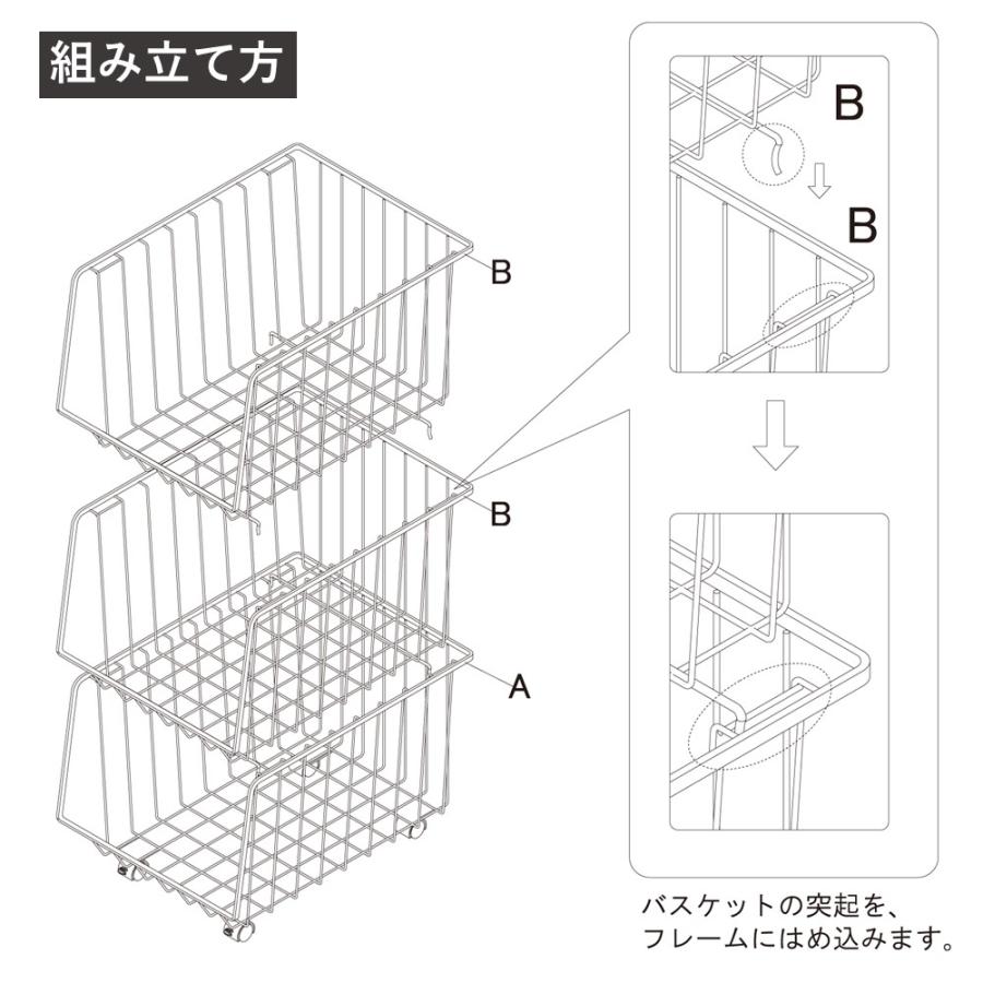 スタイリッシュなワイヤーバスケットワゴン ３段 積み重ね可能 モダンデザイン 強度・耐久性の高いスチール製のキャスターワゴン ショップ用什器｜soranew｜20