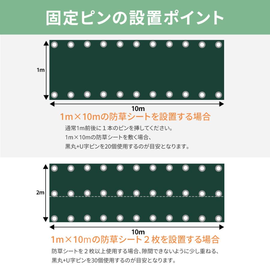 防草シート.除草シート 雑草防止1mx100m Uピン と黒丸100本2点セット Amazon.co.jp: 【15cm 100本セット】Uピン杭 黒丸付き 防草