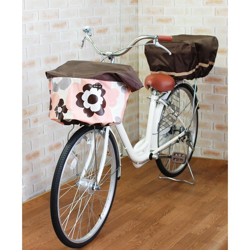 エクストラワイドサイズ：ダークブラウン&times;北欧大花柄バスケットカバー（自転車前カゴカバー）