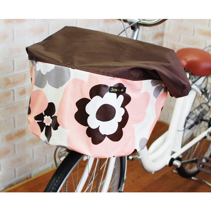 エクストラワイドサイズ：ダークブラウン&times;北欧大花柄バスケットカバー（自転車前カゴカバー）