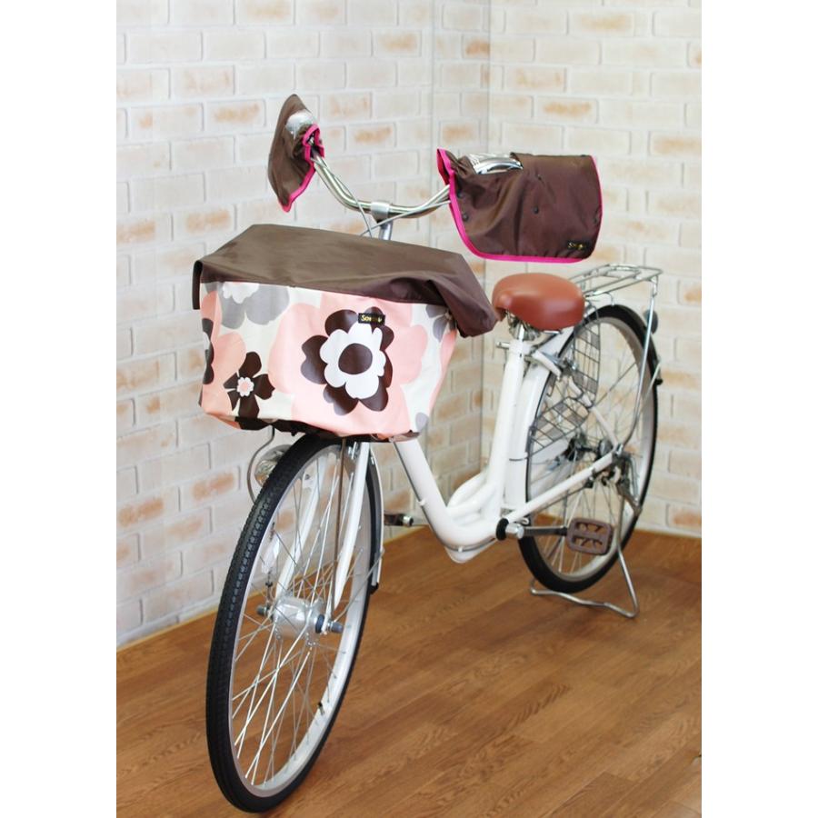 ダークブラウン×北欧大花柄バスケットカバー（自転車前カゴカバー