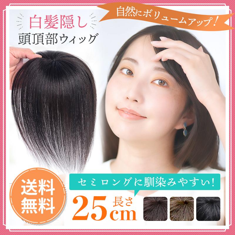 部分 ウィッグ トップ 頭頂部 薄毛 白髪 分け目 セミロング 25cm 部分 ウィッグ トップ 頭頂部 薄毛 白髪 分け目 セミロング 25cm