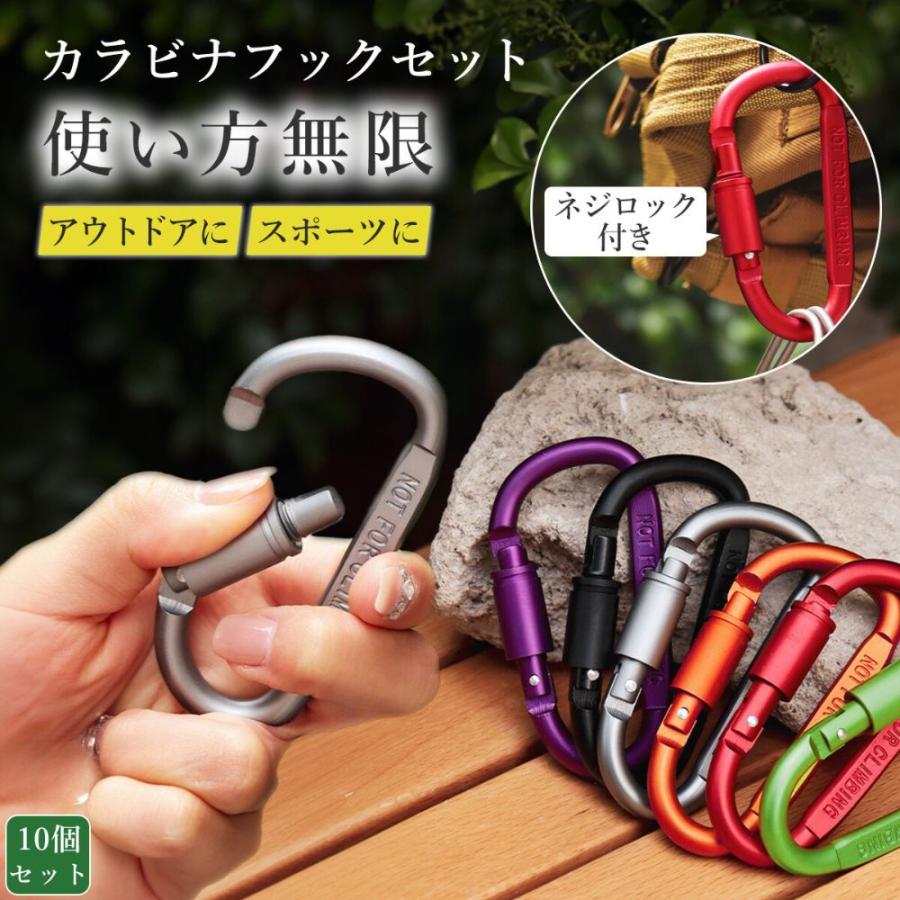 カラビナ フック ロック付き 10個 セット D型 キーホルダー 大きめ 大型 カラー 推し活 ネジ式 の商品画像