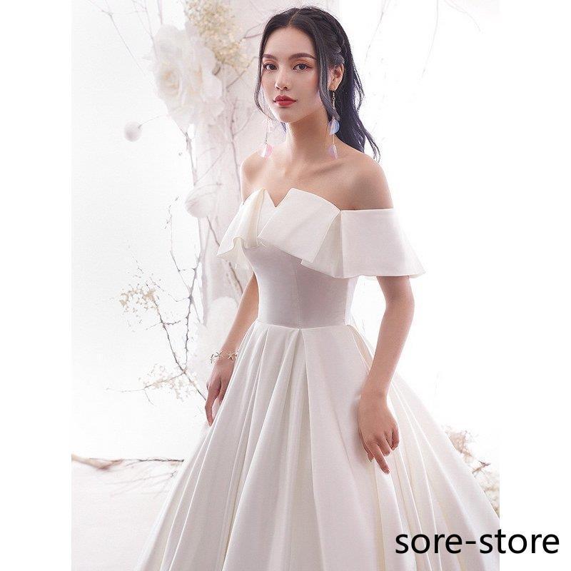 新品ウェディングドレス ウェディングドレス白 パーティードレス オフショルダー 花嫁ロングドレス 結婚式 トレーンライン 二次会 エレガント お呼ばれhs5506 正規品