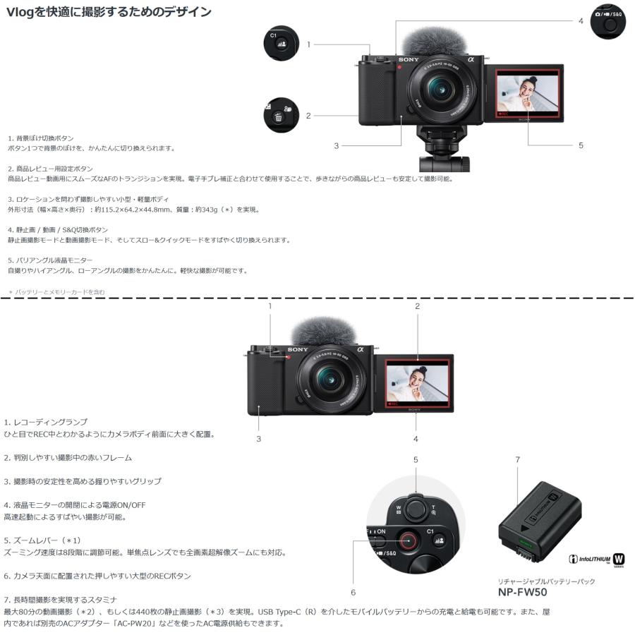 ◆在庫あり◆Wズームレンズキット◆SONY デジタル一眼カメラ VLOGCAM ZV-E10Y(B)｜sorekudasai2012｜07