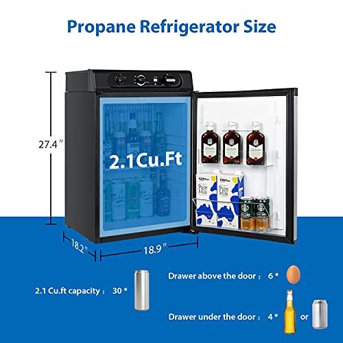 エコジョイ3 WAYプロパン冷蔵庫2.1 Cu。Ftキャンパーガス冷蔵庫110 V