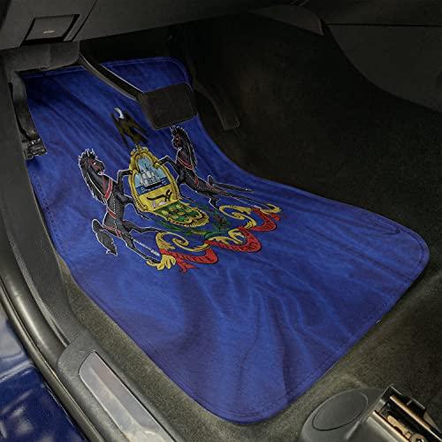 発送 Lunarable American Car Mat 4枚セット、Pennsylvania Flag Sheaves of Wheat State Coat of Arms Wavy Patriotic、Front&Back Seat Floor Matt Durable PV