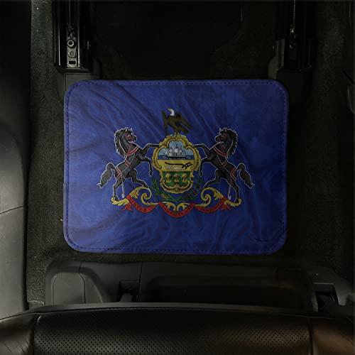 発送 Lunarable American Car Mat 4枚セット、Pennsylvania Flag Sheaves of Wheat State Coat of Arms Wavy Patriotic、Front&Back Seat Floor Matt Durable PV