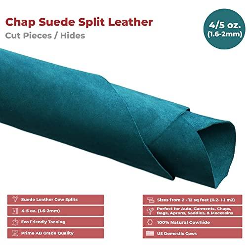 【在庫処分セール】 ELW Chap Splits Suede 4-5 oz (1.6-2 mm) Teal、Pre-Cut Piece 10-12 SQ FT-Split Leather AB級牛革-オート、衣類、チャップ、バッグ、ベスト、エプロン、