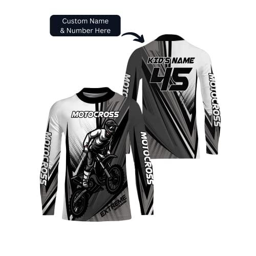 半額クーポン Kid Motocross Jersey Personalized UPF 30+、 Dirt Bike Motorcycle Off-Road Racing Youth Long Sleeves|NMS 365 (小、グレー)