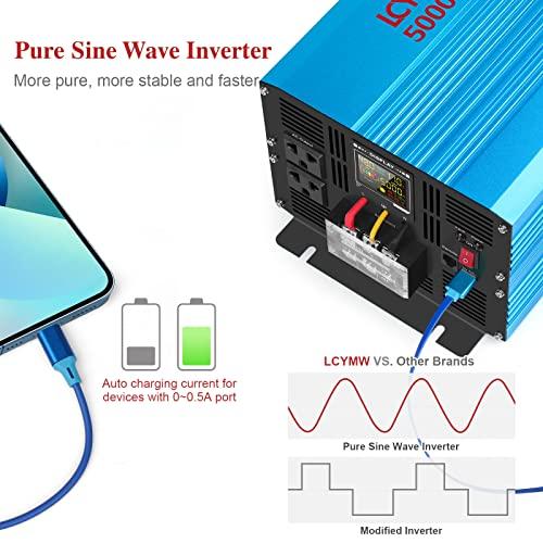 日産純正カ LCYMW 5000ワットインバータ純正弦波DC 48 V~110 V ACパワーインバータ (3つのAC充電器コンセント付き) 、車載用カーインバーターソーラーパワーインバータ