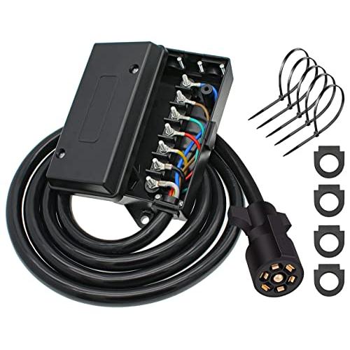 パフォウ7ピントレーラープラグ用ワイヤーハーネス (8 ft) 7段防水ジャンクションボックス付、強力7 Way RVトレーラー交換用ワイヤー