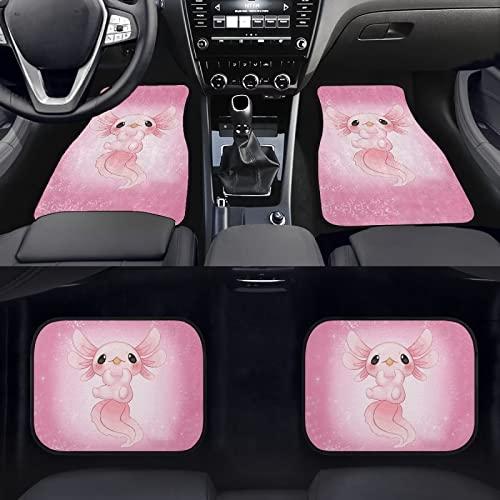 たかみ UNICEU Plush Soft Car Floor Mats 4個セット、Pink Cute Axolotl Print All Weather Protector Auto Interior Decor Floor Mats Liner Carpets、ユニバーサ