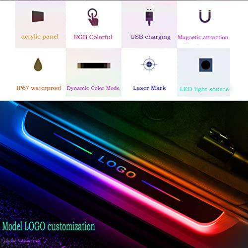 サマーセール 4 Pcs LED Door Sill Pro Magnetic Car Door Sill Lights Free Customization LogoまたはText 7 Lighting Colors Ip 67 Waterproof Auto-Sensing Wireless