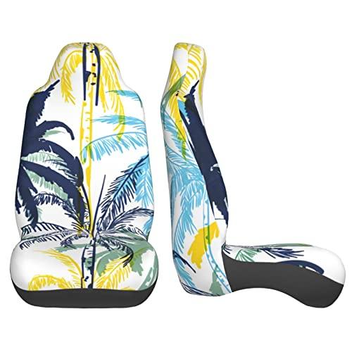 カーシートカバートロピカルココナッツツリーフロントオートシートカバー2枚、カーバケットシートプロテクターカバーカートラックSUV用ユニバーサル