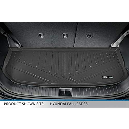 【GINGER掲載商品】 SMARTLINER Custom Fit Floor Matt Black 2 Row Liner Set&All Weather Custom Cargo Trunk Liner Floor Matt Behind 3 Row Black 2020-2023 Hyundai Palis