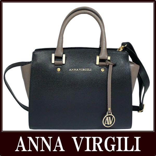 ANNA VIRGILI アンナ ヴィルジーリ ハンド バッグ ブラック+グレイッシュブラウン サフィアーノ 107S イタリア製 Made in Italy｜sorfege