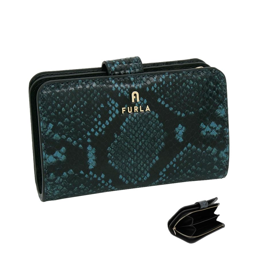 値段交渉可 即日発送 青黒コンプレックス クインラビィ入り スリーブ付き FURLA（フルラ） Furla Camelia コンパクト財布 M TONI INDIGO