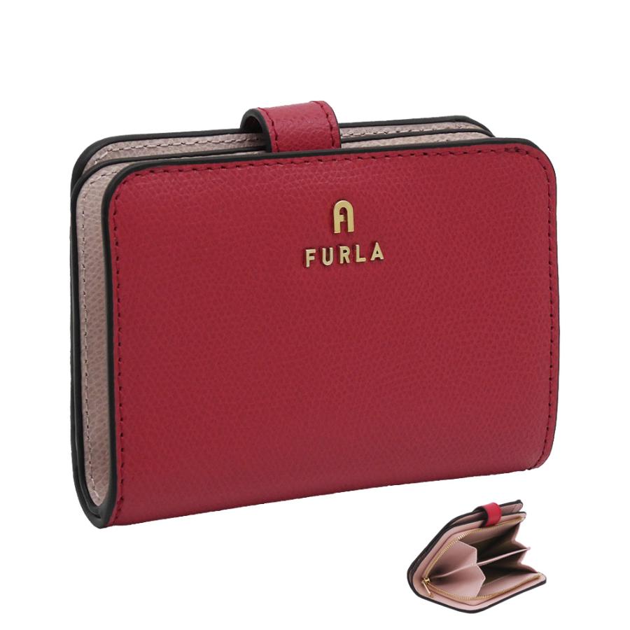 【2025年秋冬 新作】 フルラ Furla Camelia コンパクト財布 S RUBY+COROLLA int. レッド+ピンク WP00315_ARE000_1007_4305S カメリア 二つ折り コンパクトウォレット レディース 【新品 新作 未使用 正規品】 FURLA（フルラ） Furla Camelia コンパクト財布 S RUBY+COROLLA int