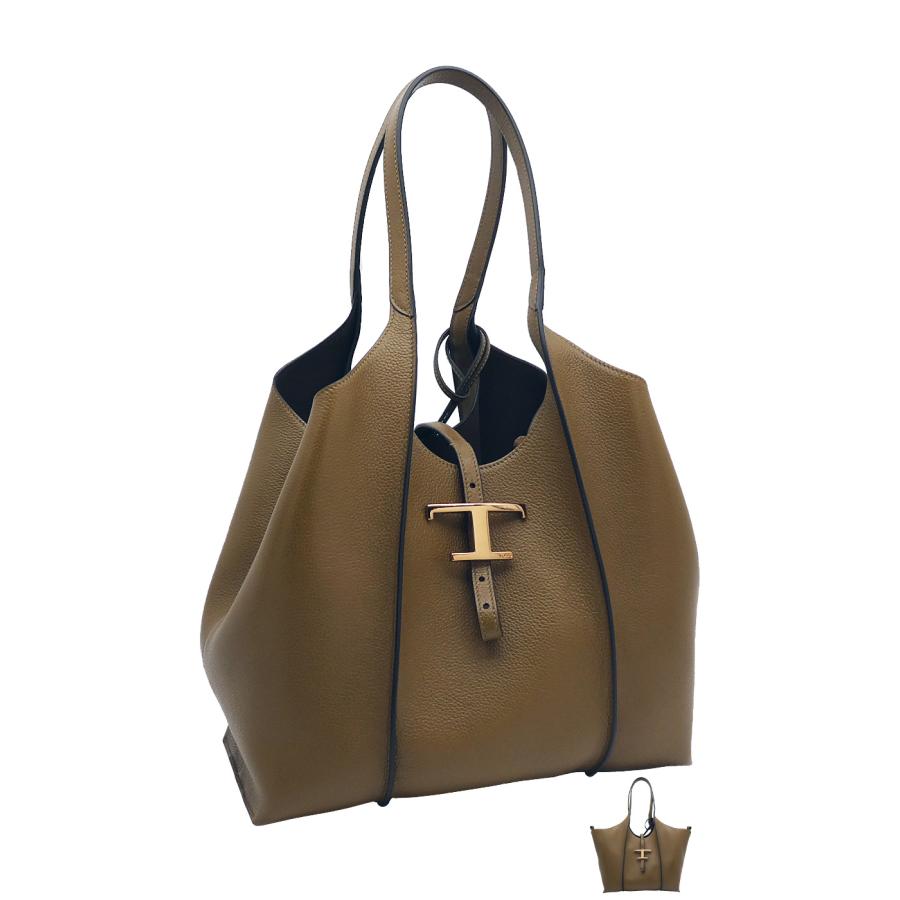 TOD’S / Tタイムレス レザーショッピングバッグ スモール ベージュ Woman ブラウン T タイムレス レザー ショッピング バッグ ミニ