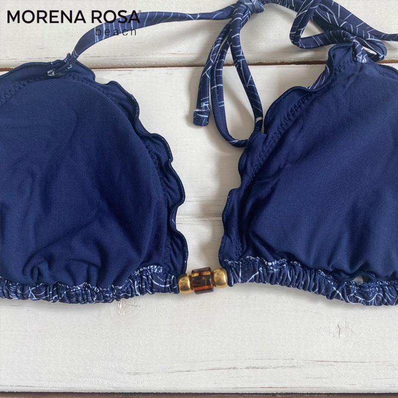 ブラジリアンネイビー ストライプ フリル 水着 Morena Rosa モレナローザ ストーンビジュー付きボタニカル柄フリル
