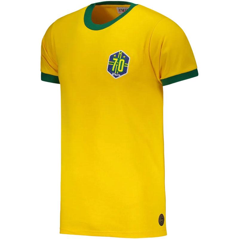 ATHLETA アスレタ ブラジル代表 サッカー 70周年 ユニフォーム M ATHLETA（アスレタ） ブラジル代表レトロTシャツ 1970 エンブレム刺繍