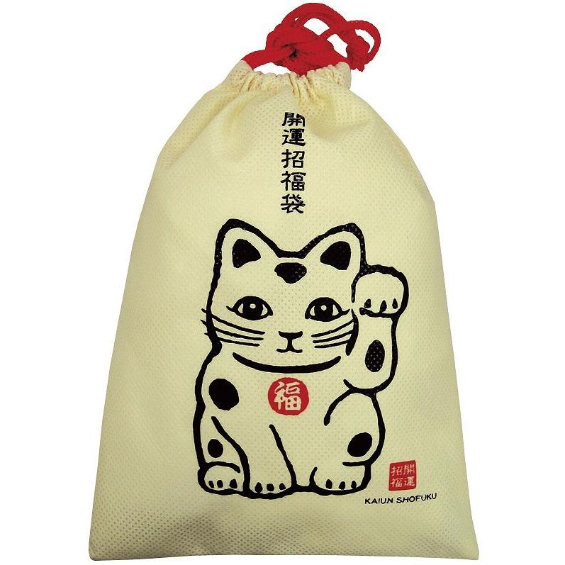 販促品 ノベルティ グッズ 不織布巾着袋 開運巾着袋 招き猫 : 粗品