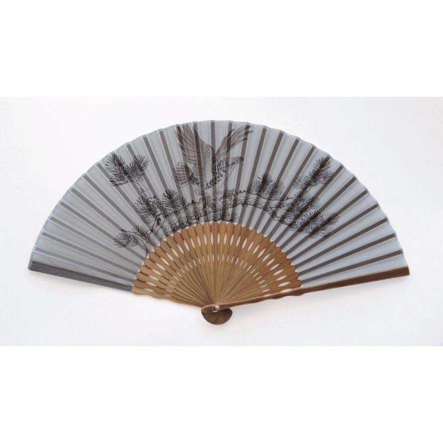 販促品 ノベルティ グッズ/記念品 ギフト シルク扇子 鷹に松(羽白