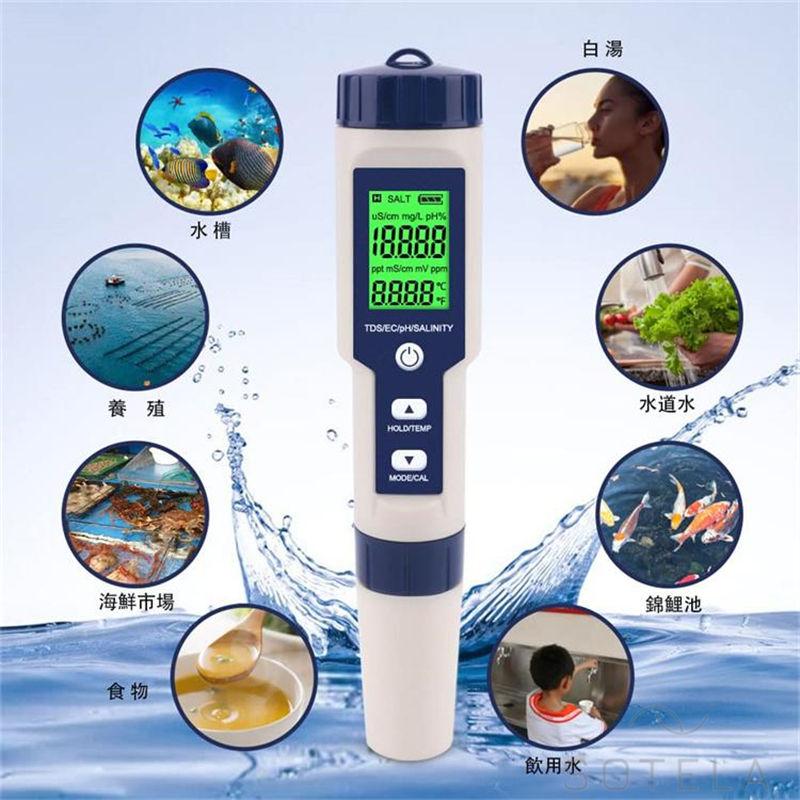 水産養殖専用 水質測定器 5 in 1 pH/EC/TDS/塩分濃度/温度測定器 水産養殖専用 水質測定器 5 in 1 pH/EC/TDS/塩分濃度/温度測定器