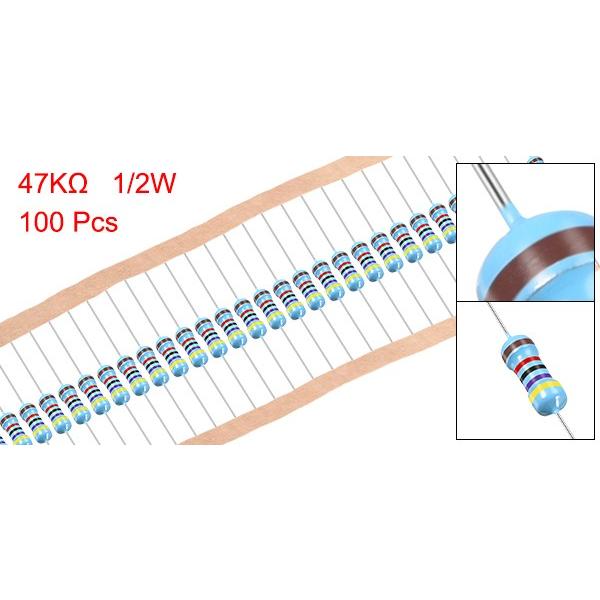 uxcell 5色バンド金属膜抵抗器 0.5W 47Kオーム 許容差1％ 単一固定抵抗器 DIY抵抗キット 100個入り｜soten2｜02