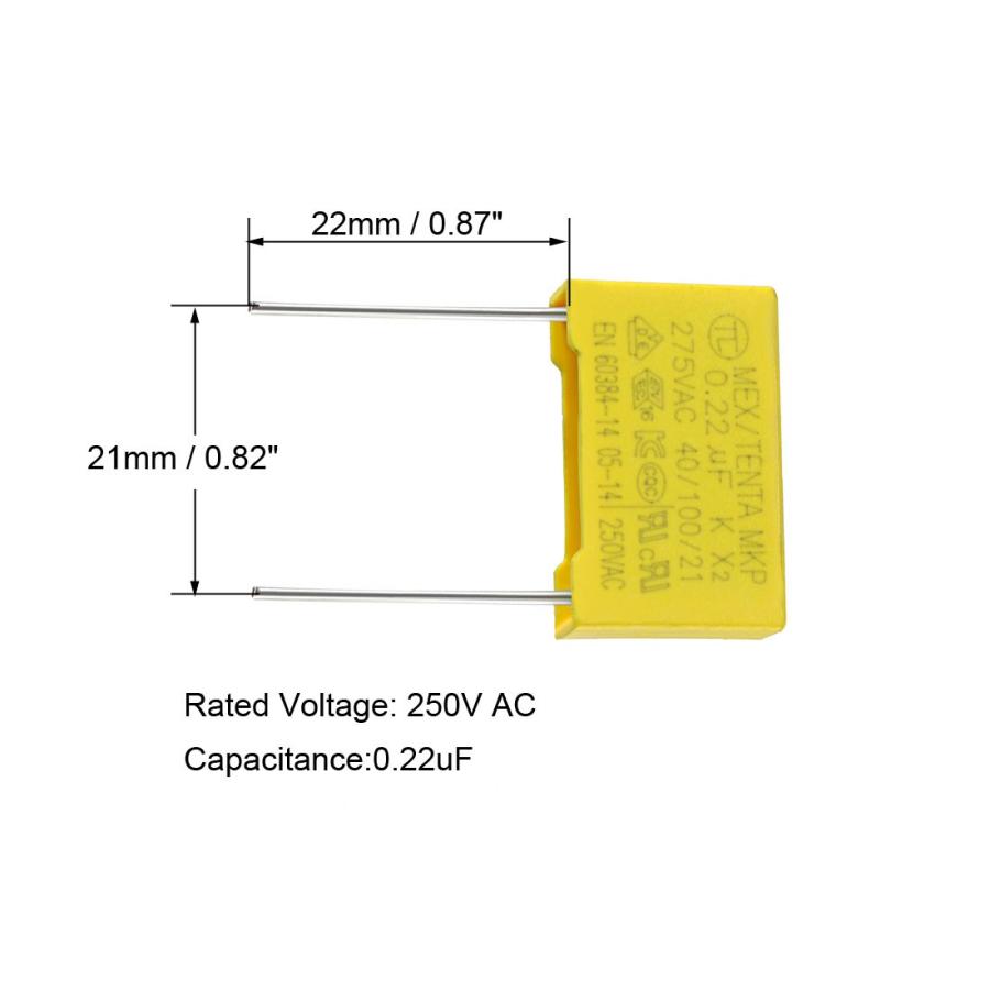 uxcell セーフティコンデンサ 安全コンデンサー ポリプロピレンフィルム 0.22uF 275VAC X2 MKP 5個入り｜soten2｜04