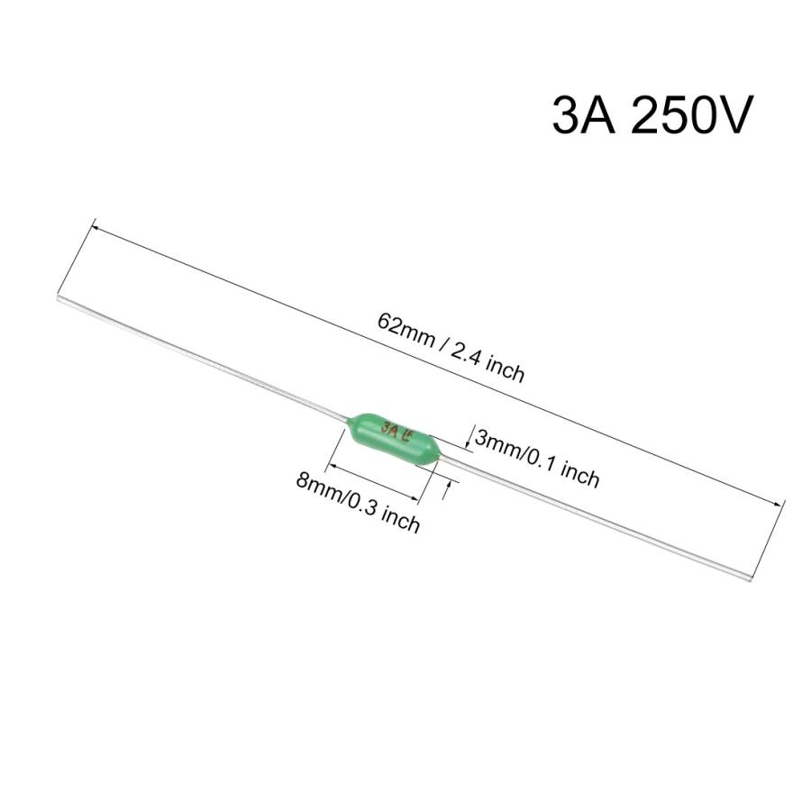 uxcell 抵抗ヒューズ ピコヒューズ 250V 3A 高速ブロー アキシャルリード 3x62mm 電気通信 20個入り｜soten2｜03