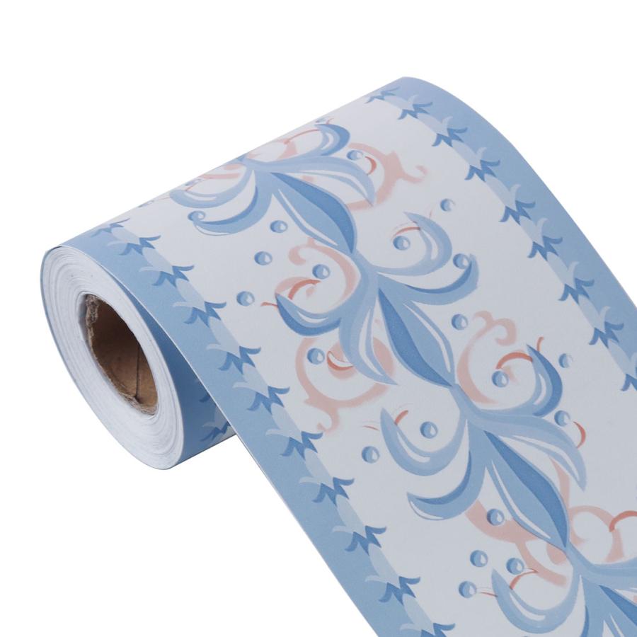 uxcell ボーダーウォールステッカー セルフスティック PVC リビングルームベッドルーム用 10m 青+白 花柄