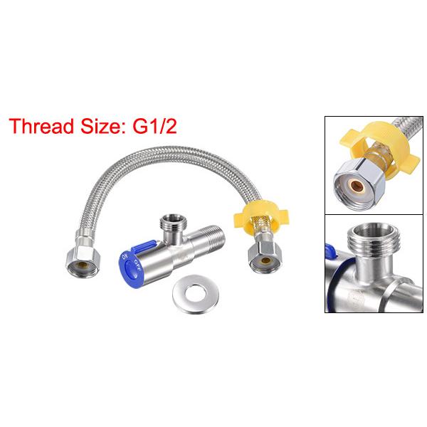 uxcell アングルバルブ ウォーターストップバルブ G1/2オスネジ 2ウェイ ブルー オーナメントカバー付き 蛇口供給ライン付き