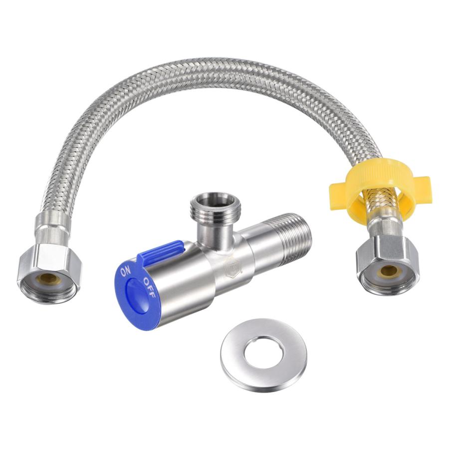 uxcell アングルバルブ ウォーターストップバルブ G1/2オスネジ 2ウェイ ブルー オーナメントカバー付き 蛇口供給ライン付き