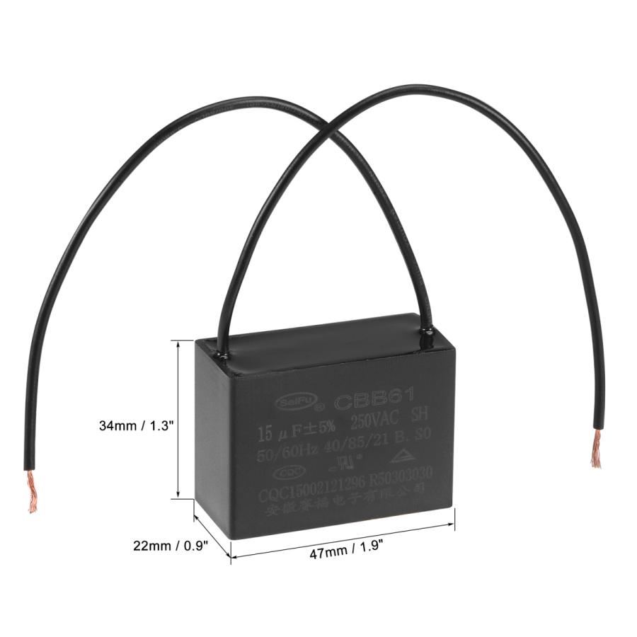 uxcell 天井ファンコンデンサ CBB61 15uF 250V AC 2線 47x34x22 mm 扇風機ポンプモーター発電機用｜soten2｜03