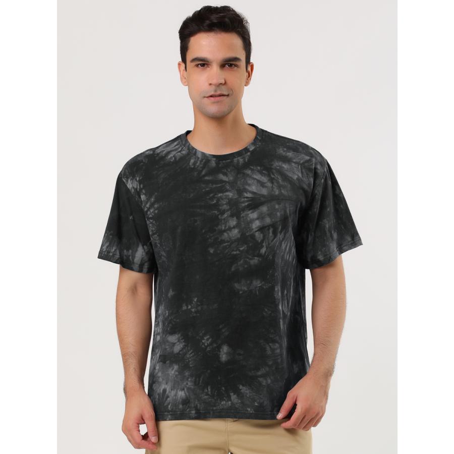 人気ブランド新作豊富 Tシャツ カットソー Uxcell Lars Amadeus タイダイ Tシャツ プリントtシャツ ヒップホップ 半袖 メンズ ブラックグレー M