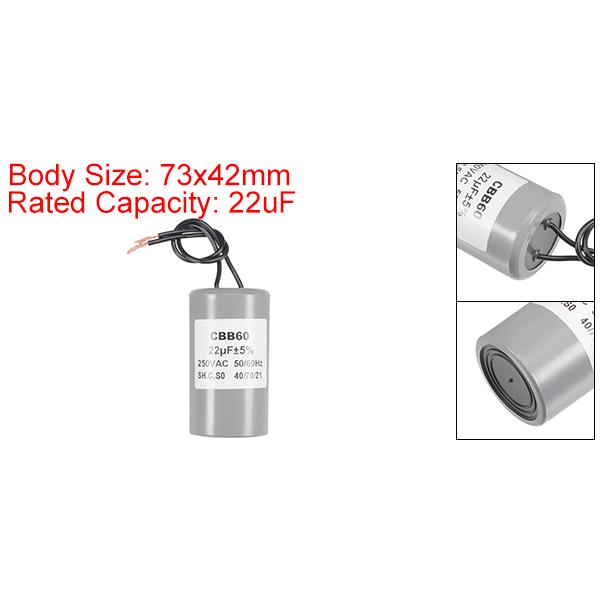 uxcell CBB60ランコンデンサ 22uF 250V AC 2ワイヤー 50/60Hz 73x42 mm