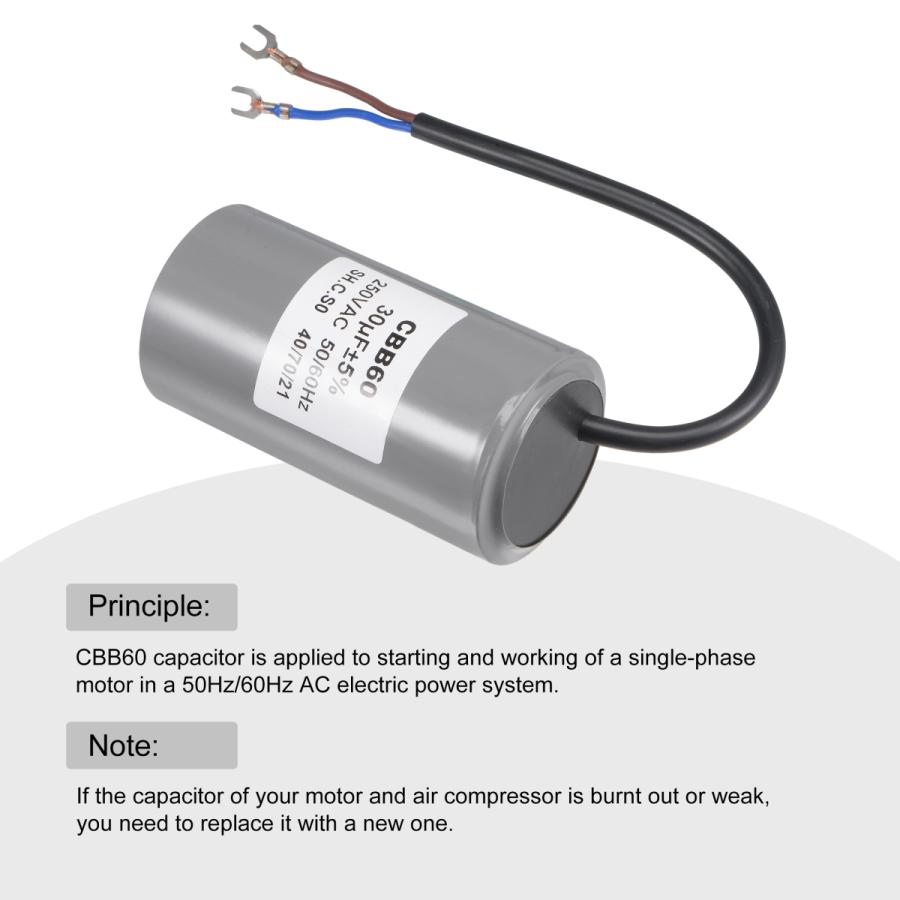 uxcell CBB60ランコンデンサ 30uF 250V AC 2ワイヤー 50/60Hz