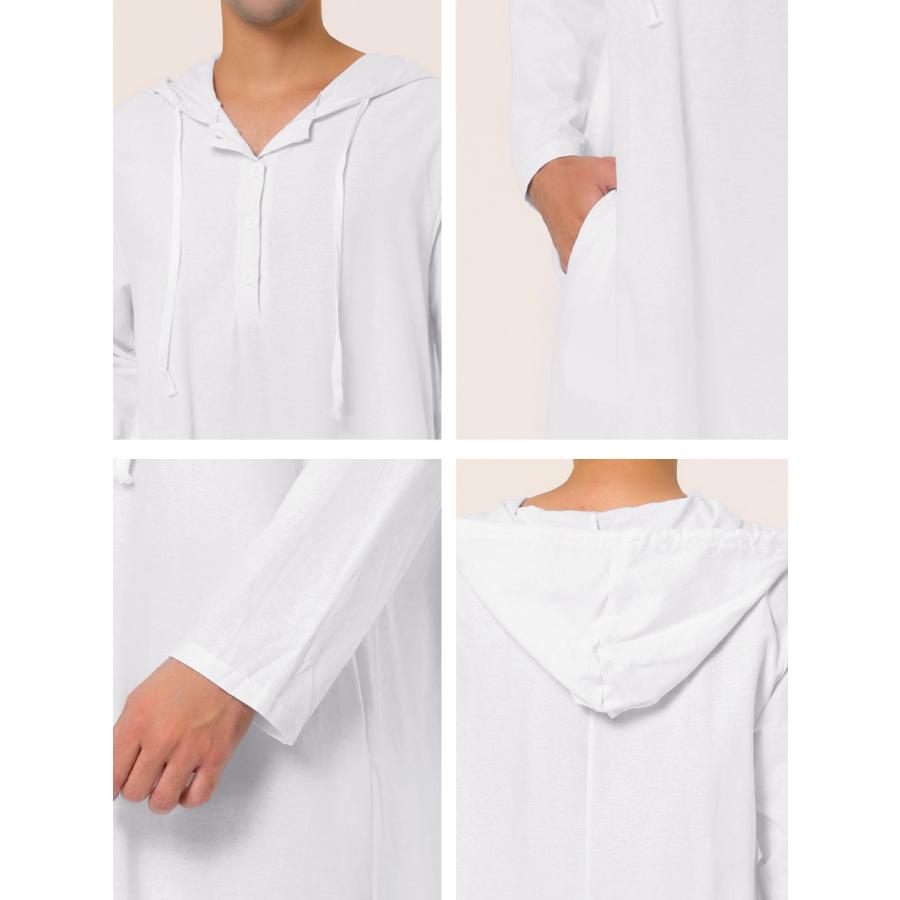 uxcell Lars Amadeus パジャマ ロングスリープシャツ ナイトシャツ ラウンジウェア ナイトガウン フード付き メンズ ホワイト S｜soten2｜06
