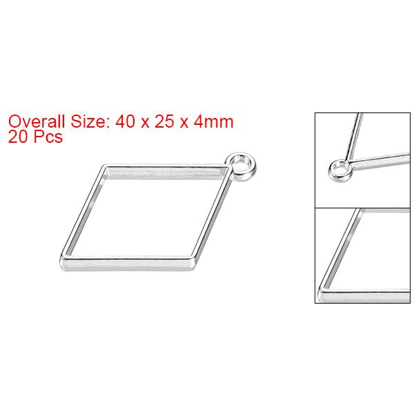 uxcell レジ ンペンダントフレーム ひし形の幾何学模様 合金中空オープンバックチャーム DIYクラフト用 シルバートーン 20個入り｜soten2｜02