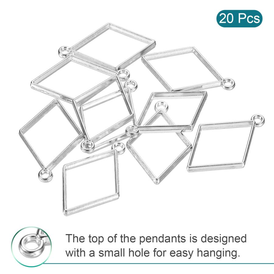 uxcell レジ ンペンダントフレーム ひし形の幾何学模様 合金中空オープンバックチャーム DIYクラフト用 シルバートーン 20個入り｜soten2｜04